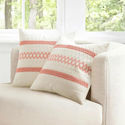 MIULEE Set of 2 Coral Red Boho Valentines Decorative Lumbar Pillow Covers 12x20 Inch Farmhouse Rustic Couch Throw Pillows Modern Spring Cushion Covers Cute Macrame Woven Home Decor for Bed Sofa Chair