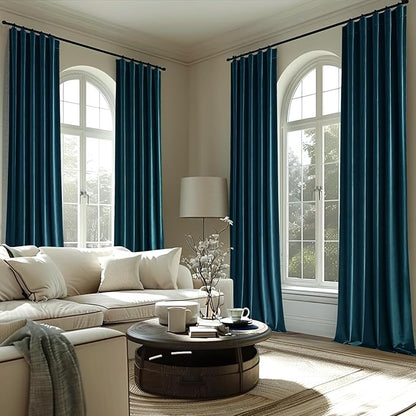 MIULEE Blue Velvet Curtains 84 inches 2 Panels - Luxury Room Darkening Curtains for Bedroom Living Room Thermal Insulated Super Soft Window Drapes Rod Pocket & Back Tab, Peacock Blue
