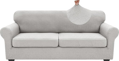 XINEAGE 2026 New 3 Pieces Couch Covers for 2 Extra Large Cushion Sofa Super Stretch Sofa Cover for 2 Large Seat Universal Loveseat Slip Cover for Living Room (Silver Grey), 71"-91"(2 Cushions)