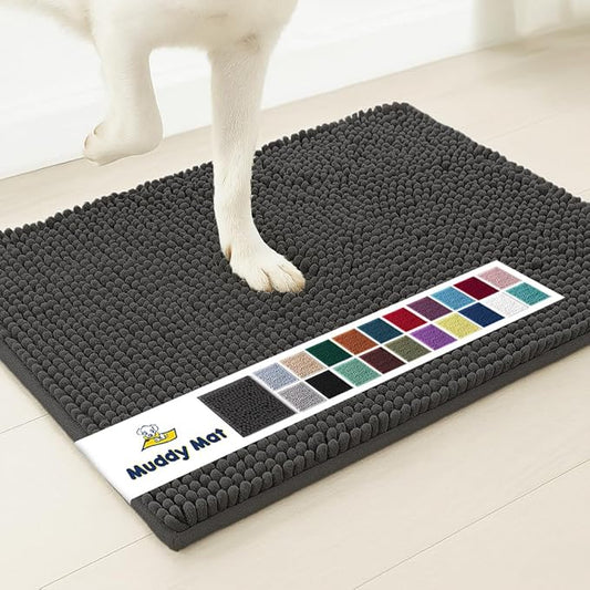 Muddy Mat® | Super Absorbent Door Mat Indoor, Microfiber Quick Dry Chenille Entryway Rug, Non-Slip Front Door Mat, Indoor Mats for Entryway, Machine Washable Pet Rug, Charcoal 18"x28"
