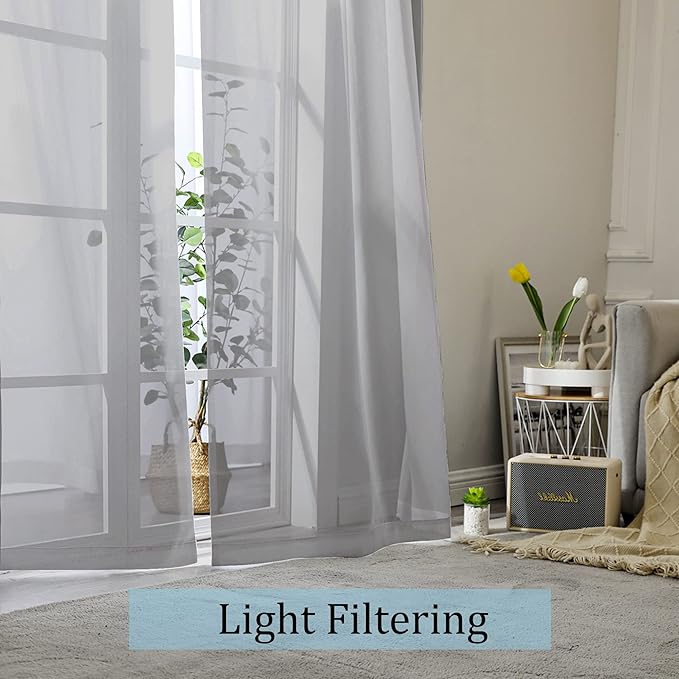 OWENIE Sheer Curtains 96 Inch Length, Elegant Sheer Curtains for Bedroom, Window Voile Sheer Curtain Panels/Drapes/Treatment for Living Room, 2Pcs, Each 42" W x 96" L, Charcoal Gray