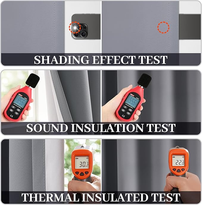 Yakamok Grey Room Darkening 100% Blackout Curtains Grommet Window Treatments with 2 Thick Layers-Gray Thermal Insulated Drapes Set of 2 Panels for Bedroom Living Room 52 Inches by 72 Inches Length