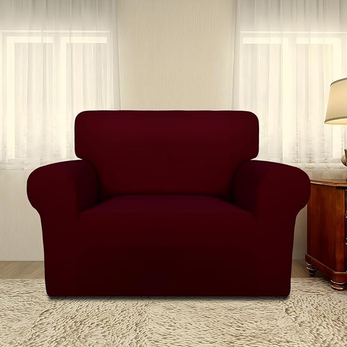 PureFit Super Stretch Sofa Slipcover – Spandex Non Slip Soft Couch Sofa Cover, Washable Furniture Protector with Non Skid Foam and Elastic Bottom for Kids, Pets (Oversized, Wine)