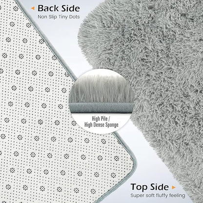 Amearea Premium Soft Area Rug 4x5.3 Feet, Grey Rugs for Living Room, Fluffy Carpet for Bedroom Nursery Playroom Teen Home Decor, Comfortable Indoor Furry Dorm Carpets, Grey