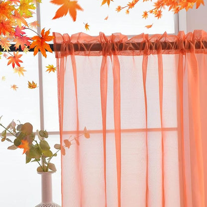 SpaceDresser Basic Rod Pocket Sheer Voile Window Curtain Panels Jaffa Orange 1 Pair 2 Panels 52 Width 63 Inch Long for Kitchen Bedroom Children Living Room Yard(Jaffa Orange,52 W x 63 L)