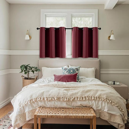 MIULEE Short Curtains for Windows - Christmas Burgundy Red Blackout Half Window Curtains Thermal Insulated Drapes for Kitchen Bedroom Bathroom Grommet Top Small Basement Tiers W40 x L36 Inch 2 Panels