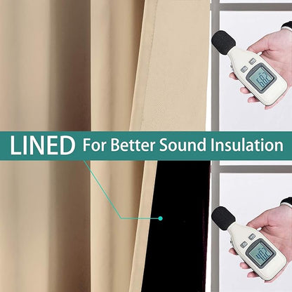 Yakamok 100% Blackout Curtains with Black Lined Thermal Insulated Light Blocking Curtains Heat Blocking Drapes for Bedroom(52Wx96L, Beige, 2 Panels)
