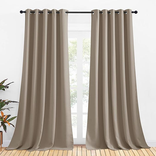NICETOWN Blackout Curtain Panels for Bedroom, 2 Panels, W70 x L95-inch, Taupe, Thermal Insulated Grommet Top Blackout Draperies and Drapes for Basement