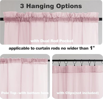 Chyhomenyc Sheer Curtains 24 Inch Length, Small Window Curtains for Bathroom Living Room Basement, Voile Short Rod Pocket Curtain Tiers, 42in Wx 24in L, 2 PCS, Blush Pink