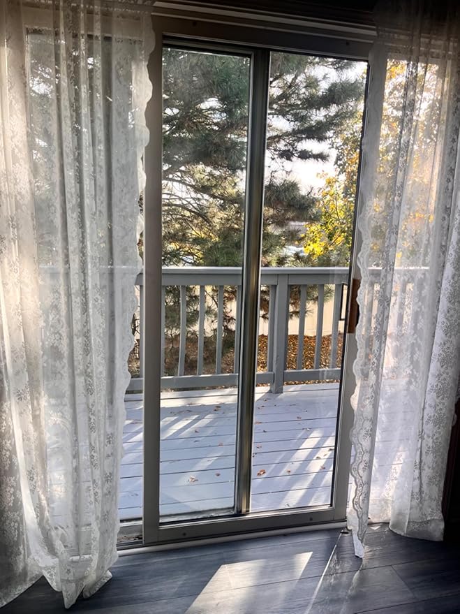 YJ YANJUN Vintage Lace Curtains 80 Inch Length for Doorway -Victorian Floral Pattern White Sheer Curtain Panels for Living Room Bedroom,Light Filtering, Country Cottage Core Drapes 2 Panels 52W x 80L