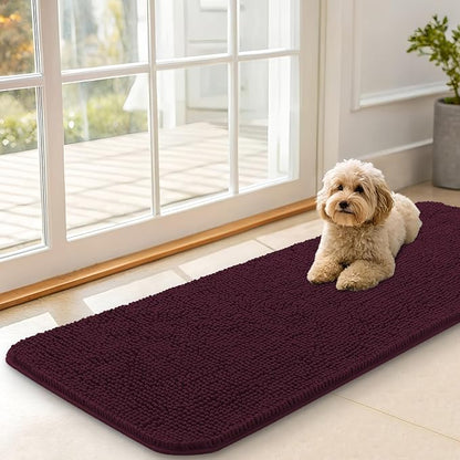OLANLY Dog Door Mat for Muddy Paws 47x17, Absorbs Moisture and Dirt, Absorbent Non-Slip Washable Doormat, Quick Dry Chenille Mud Mat for Dogs, Entry Indoor Entryway Carpet for Inside Floor, Russet