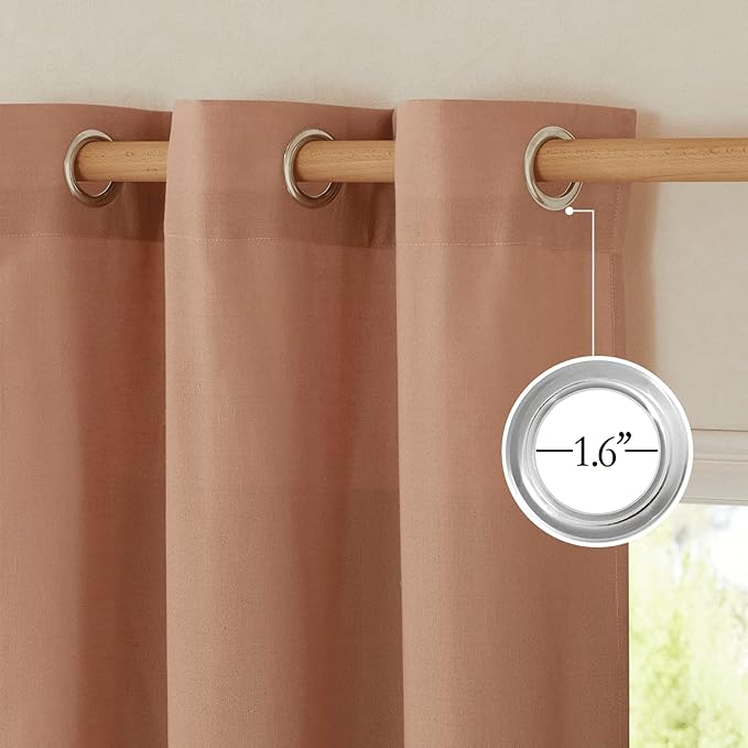 NICETOWN Terracotta Linen Kitchen Curtains 36 inch Length, Decorative Thick Flax Small Window Treatments Privacy Assured with Light Filtering for Bedroom/Bathroom, W55 x L36, 2 Panels