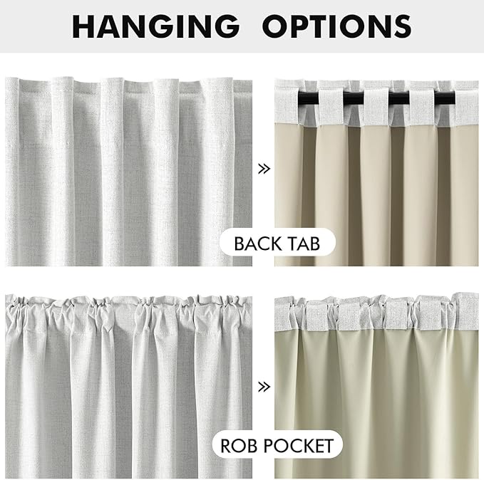 MIULEE 100% Blackout Linen Curtains for Bedroom, Heathered White Solid Luxury Decor Thermal Insulation Room Darkening Drapes for Living Room Nursery Back Tab Rod Pocket 42 x 90 Inches, 2 Panels