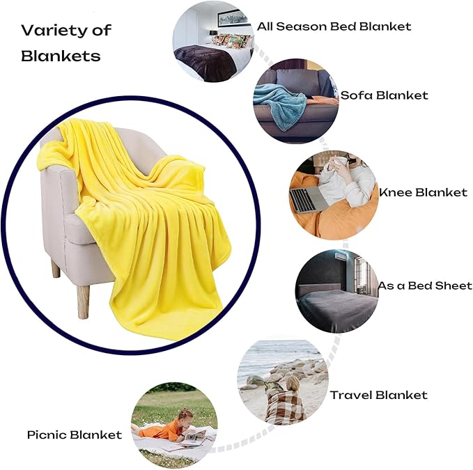 JIAHANNHA Fleece Blanket King Size Yellow 108 by 90 Inches Throw Blankets for Bed Sofa Couch 280GSM,Super Soft Cozy and Luxury Bed Blanket for All Season