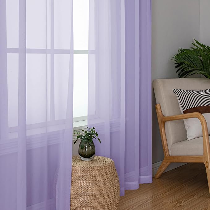 Simplebrand Lavender Sheer Curtains 96 Inches Long, Light Filtering Light Purple Rod Pocket Solid Color Window Sheer Curtain Panels, Elegant Curtains & Drapes for Living Room, Bedroom 2 Panels, 42" W