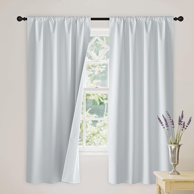 RYB HOME White 100% Blackout Curtains, Thermal Insulated Heat & UV Blocking Total Room Darkening Privacy Drapes for Bedroom Dining Living Room, Width 62 by Length 63, White, 2 Panels