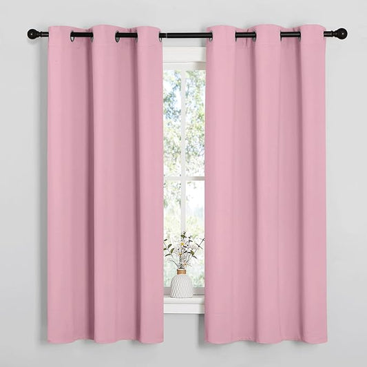 NICETOWN Bedroom Curtain Panels Blackout Draperies, Thermal Insulated Solid Grommet Blackout Curtains/Drapes (Crystal Pink, 1 Pair, 29 by 40-inch)