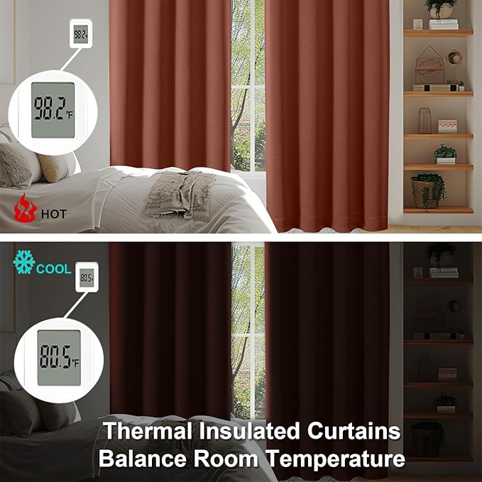 Simplebrand Ava Terracotta Short Blackout Curtains for Bedroom 54 Inches Long 2 Panels Set, Solid Thermal Insulated, Energy Saving Window Treatment Curtains Blackout Drapes, W40 x L54 Inch, Terracotta