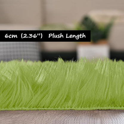 Goolela Lime Green Rug 4x6 Fluffy Fuzzy Furry Carpet for Bedroom Bedside Playroom Faux Sheepskin Fur Soft Shaggy Rectangle