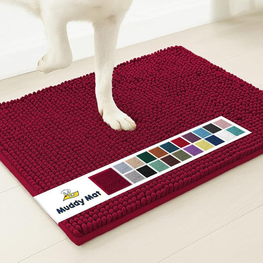 Muddy Mat® | Super Absorbent Door Mat Indoor, Microfiber Quick Dry Chenille Entryway Rug, Non-Slip Front Door Mat, Indoor Mats for Entryway, Machine Washable Pet Rug, Maroon 18"x28"