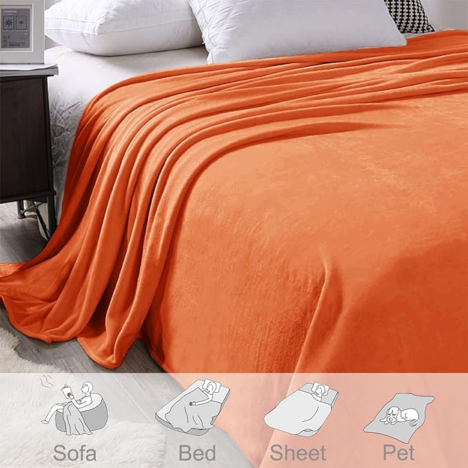 Exclusivo Mezcla Fleece Blanket Twin Size for Bed, Super Soft and Warm, All Season, Cozy, Plush, Lightweight, 60x80 Inches Burnt Orange