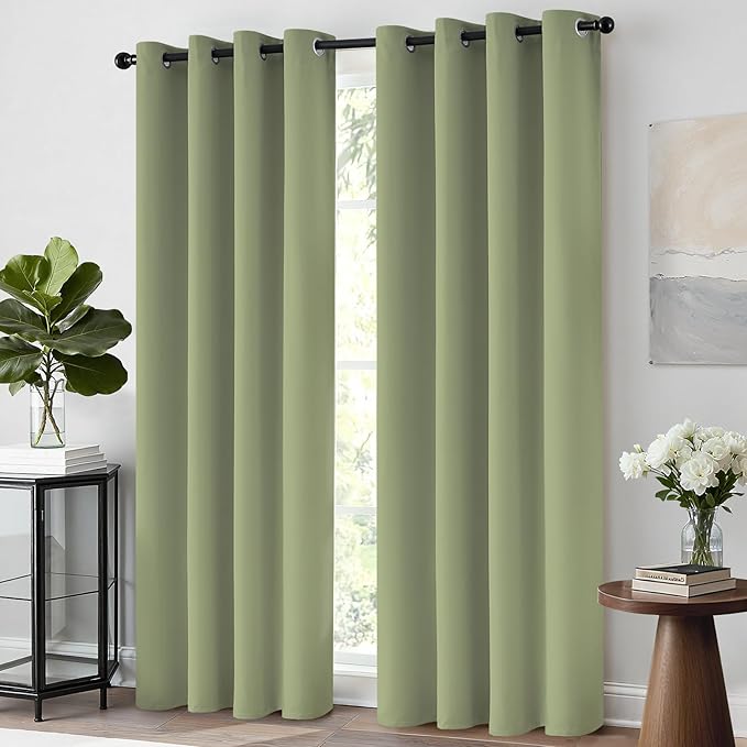 Yakamok Blackout Curtains Room Darkening Thermal Insulated with Grommet Window Curtain for Bedroom, 52 x 63 inch,Sage Green, 2 Panels