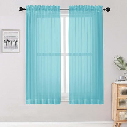 OWENIE Sheer Aqua Curtains for Bedroom Living Room 63 Inch Length 2 Panels Set, Modern Soft Solid Light Filtering Sheer Curtains for Dining Room, Rod Pocket Window Treatments, Aqua, 42" Wx63 L