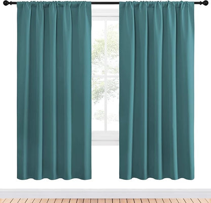 NICETOWN Window Curtains Blackout Drapes - Thermal Insulated Solid Rod Pocket Blackout Curtains/Draperies for Living Room (Sea Teal, One Pair, 52 by 72-Inch)