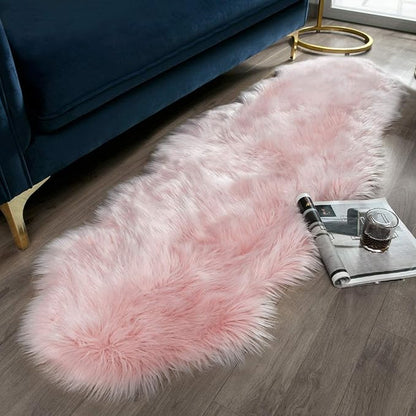 Ashler faux fur rug, Fluffy Shaggy Area Rug Ultra Soft 2 x 6 Feet Sheepskin Fur Rug, Pink Fuzzy Rug Machine Washable Shag Rug, Nursery Decor Throw Rugs for Bedroom, kids room, Living Room
