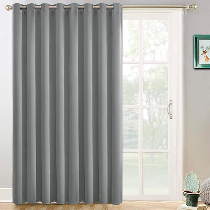 Yakamok Blackout Patio Curtains 100x84 Inches for Sliding Door Extral Wide Blackout Curtain Panels Thermal Insulated Room Divider - Grommet Top, 7' Tall by 8.3' Wide - Dove Grey