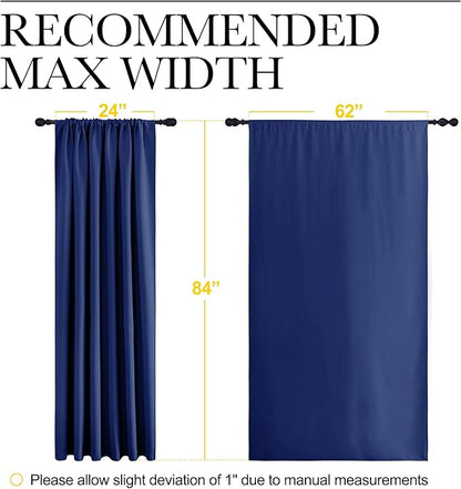 NICETOWN 2 Panels Blackout Curtains, Rod Pocket Thermal Insulated Drapes 84 inches Long, Easy-Care Modern Home Decoration Sunshades for Guest Room, Living Room, Office, 62 x 84 Inch, Royal Blue