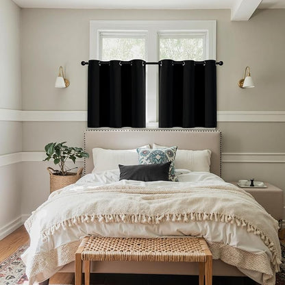MIULEE Short Curtains for Windows - Black Blackout Half Window Curtains Thermal Insulated Drapes for Kitchen Bedroom Bathroom Grommet Small Basement Tiers Halloween Decor W40 x L36 Inch 2 Panels