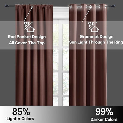 RYB HOME 54 inch Blackout Curtains for Living Room, Rod Pocket Thermal Insulated Small Window Drapes Room Darkening Shades for Bedroom Studio Dorm, W 42 x L 54 inch, Set of 2 Panels, Chocolate Brown