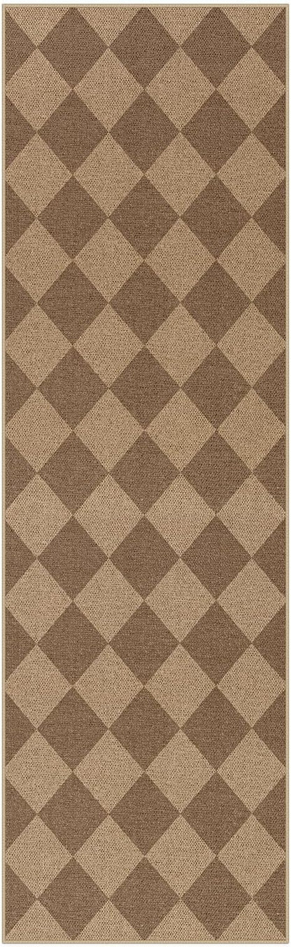 Lahome Checkered Easy Runner Rug, 2x8 Carpet Runners for Hallway 8ft Non Slip Washable Rug for Entryway Indoor, Checkerboard Nature Indoor Outdoor Carpet for Entry Laundry.
