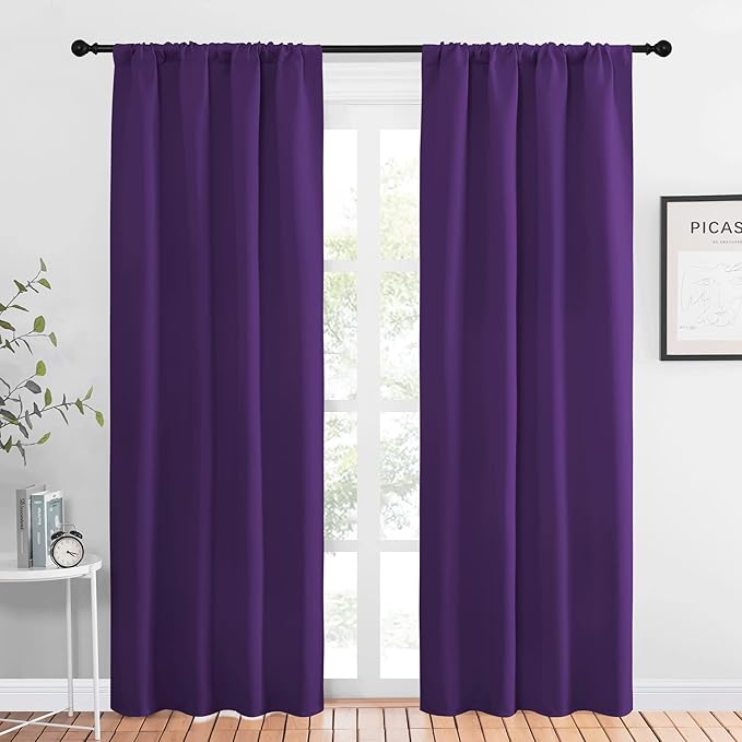 NICETOWN Blackout Draperies Curtains 84 Long - Easy Care Thermal Insulated Rod Pocket Blackout Curtains/Draperies for Patio Door - 1 Pair, Royal Purple, 42 inches Wx84 L
