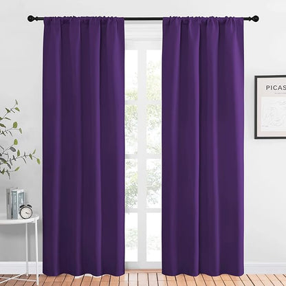 NICETOWN Blackout Draperies Curtains 84 Long - Easy Care Thermal Insulated Rod Pocket Blackout Curtains/Draperies for Patio Door - 1 Pair, Royal Purple, 42 inches Wx84 L