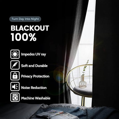 SimpleHome 100% Blackout Curtains for Bedroom,Thermal Insulated Grommet Window Drapes Room Darkening Black Curtains for Living Room with Black Back,52 x 96 Inch,2 Panels