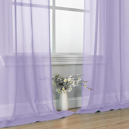 OVZME Lavender Sheer Curtains 96 Inches Long 2 Panels - Soft Light Filtering Window Sheer Panels for Living Room/Bedroom, Top Dual Rod Pocket, 1 Pair, Each 42Wx96L Inches