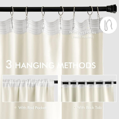 MIULEE Cream Back Tab Blackout Curtains 90 Inches Long 2 Panels Set for Living Room Bedroom Privacy, Rod Pocket/Pinch Pleat Thermal Insulated Room Darkening Pleated Light Blocking Drapes