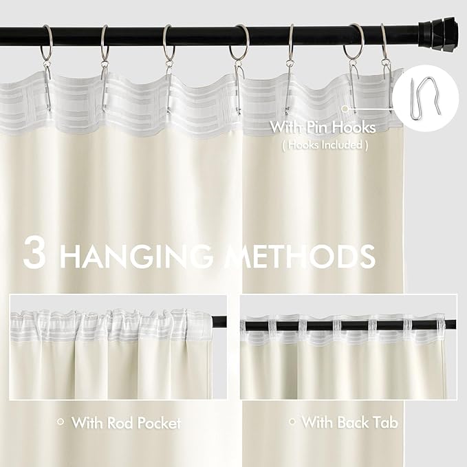 MIULEE Cream Back Tab Blackout Curtains 84 Inch Length 2 Panels Set for Living Room Bedroom Privacy, Rod Pocket/Pinch Pleat Thermal Insulated Room Darkening Pleated Light Blocking Drapes