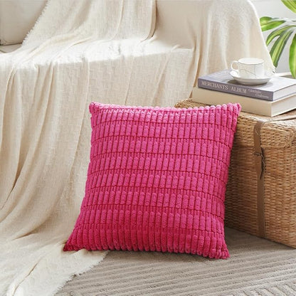 Fancy Homi 4 Packs Boho Hot Pink Decorative Throw Pillow Covers 20x20 Inch for Couch Bed Sofa, Rustic Modern Farmhouse Home Decor, Soft Plush Corduroy Square Cute Cushion Case 50x50 cm