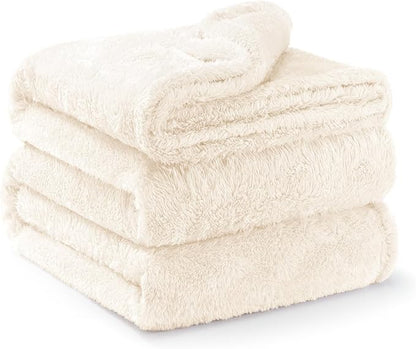 Exclusivo Mezcla Plush Fuzzy Fleece Bed Blanket Queen Size, Super Soft, Fluffy and Warm Blankets for Couch, Bed, All Season (Ivory, 90x90 inches)