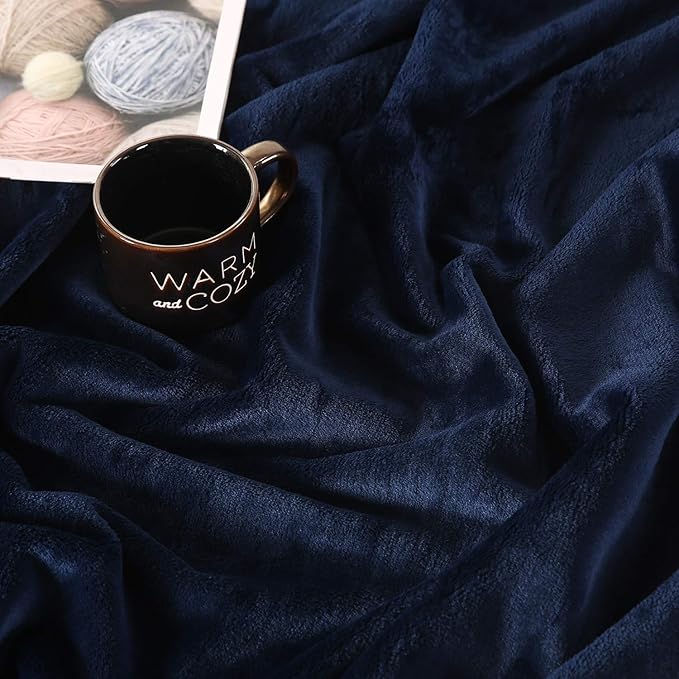 TASTHROW Large Flannel Fleece Throw Blanket, 50×70 Inch - Cozy Lightweight Thick Blanket - All Seasons Suitable for Women, Men and Kids (Navy)