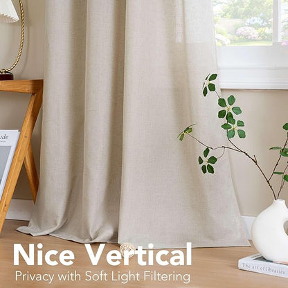 H.VERSAILTEX Elegant Natural Linen Blended Energy Efficient Light Filtering Linen Textured Semi Sheer Curtains/Nickel Grommet Window Treatments Panels/Drapes (Set of 2, Angora, 52" x 54")