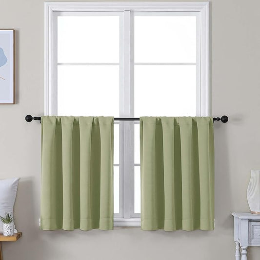 Simplebrand Ava Sage Green Short 24 Inches Blackout Curtain 2 Panels Set, Half Window Rod Pocket Privacy Curtain Tiers for Kitchen, Curtains Blackout for Bathroom Shades, W30 x L24 Inch, Sage Green