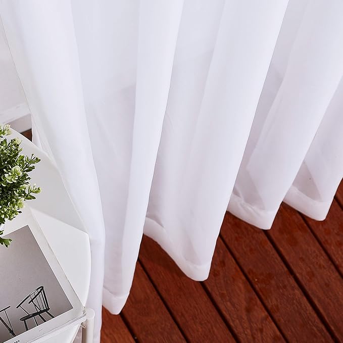 NICETOWN Sheer Small Curtains 48 inch Length 2 Panels, Grommet Short Curtains Voile Textured Soft and Lightweight Window Treatments for Kitchen/Cafe, W37 x L48, White, 2 Pieces