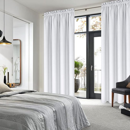 DWCN Greyish White Room Darkening Blackout Curtains - Rod Pocket Thermal Insulated Privacy Energy Saving Window Curtain Drapes 42x 72 inch Length, Set of 2 Bedroom Living Room Curtains