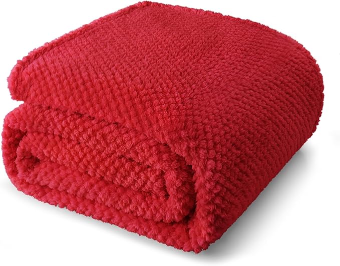 Whale Flotilla King Size Fuzzy Fleece Blanket for Bed, 90x104 Inch Fluffy Warm Soft Jacquard Blankets for All Season, Lightweight and Cozy, Red