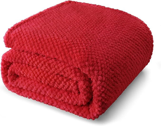 Whale Flotilla King Size Fuzzy Fleece Blanket for Bed, 90x104 Inch Fluffy Warm Soft Jacquard Blankets for All Season, Lightweight and Cozy, Red