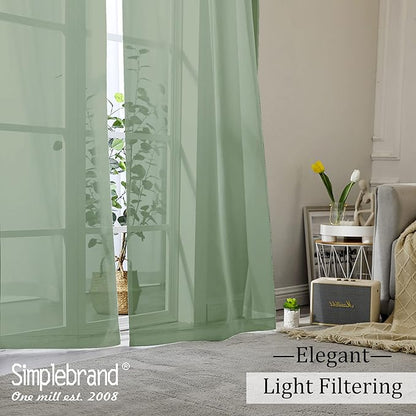 Simplebrand Sage Green Sheer Curtains, 72" Length, 2 Panels Set - Light Filtering, Rod Pocket Window Curtains for Bedroom (Sage Green, 59" W x 72" L)